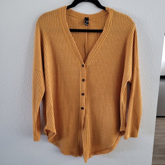 Windsor Tops - Windsor Sz Small Baggy Waffle Knit Mustard Yellow Long Sleeve Top